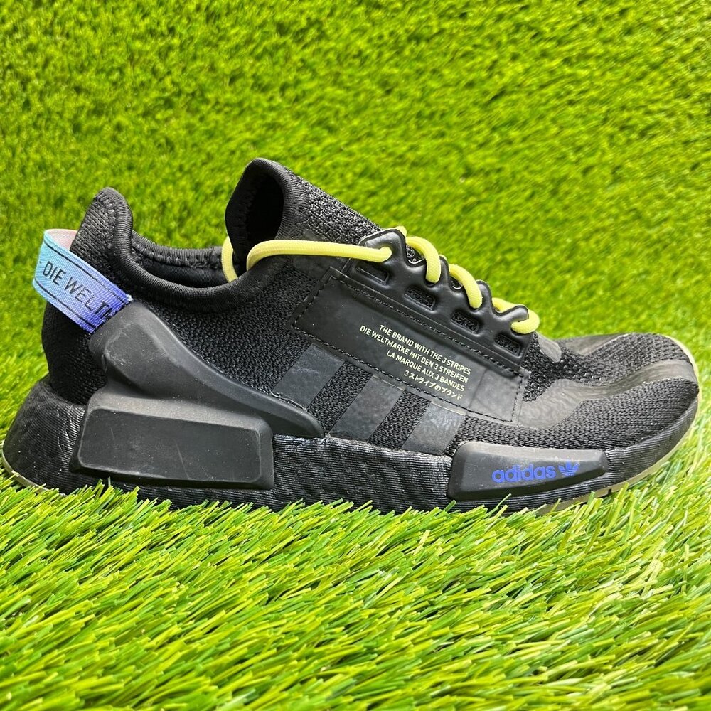 Adidas NMD R1 V2 Boys Size 6Y Black Yellow Blue Athletic Running Shoes Sneakers